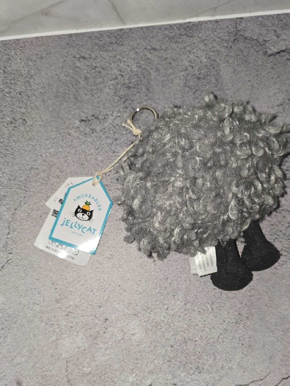 Jellycat Gray Curly Plush Bag Charm with Black Legs - Picture 2 of 4